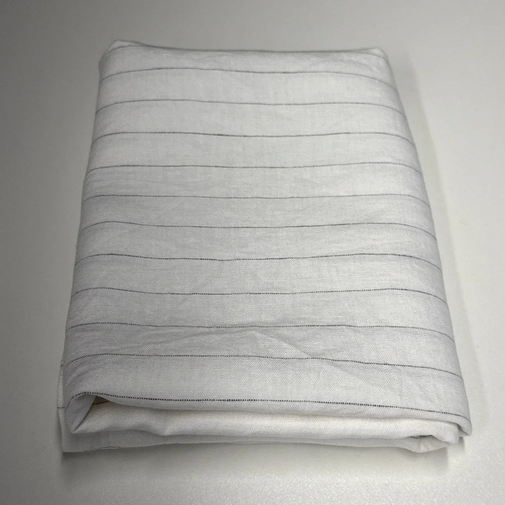 Crate & Barrel 100% Linen Pinstripe Warm White & Gray Square Pillow Sham 26